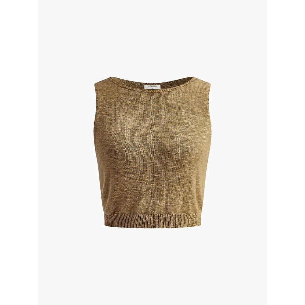 NWT Commense Womens Sleeveless Brown Knit Cropped Top Cotton Blend Size Large - Picture 6 of 8